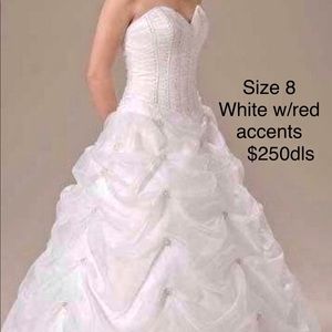 Wedding dress, size 8 white/red accents, brand new